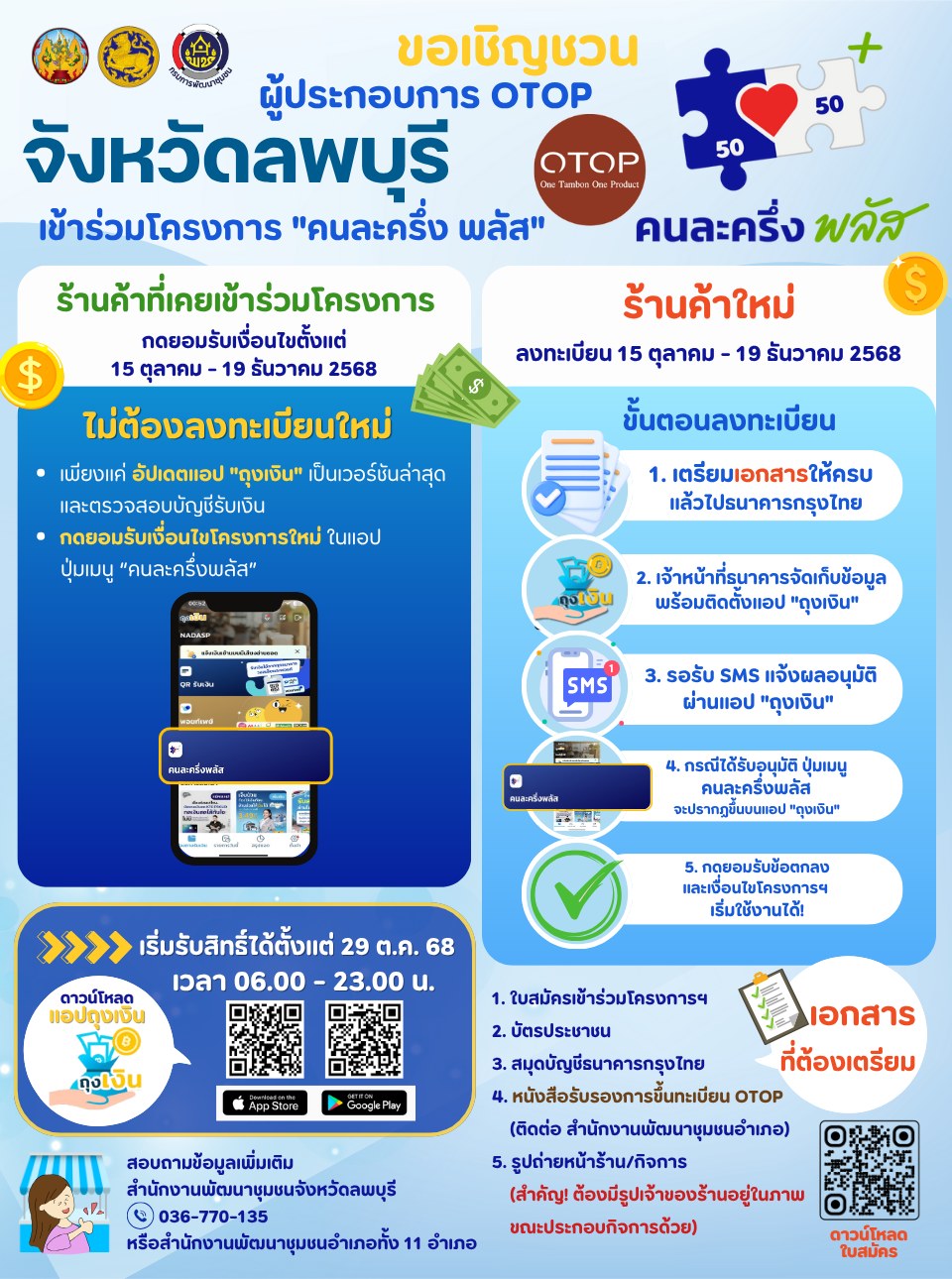 ขอเชิญชวนผู้ประกอบการ OTOP เข้าร่วมโครงการ “คนละครึ่ง พลัส” เพื่อเพิ่มยอดขาย สร้างฐานลูกค้าใหม่ กระตุ้นเศรษฐกิจฐานราก กระจายรายได้สู่ชุมชน